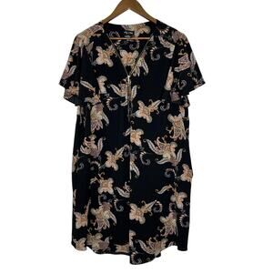City Chic Women's Paisley Print Flutter Sleeve Dress 20 Boho Black Midi